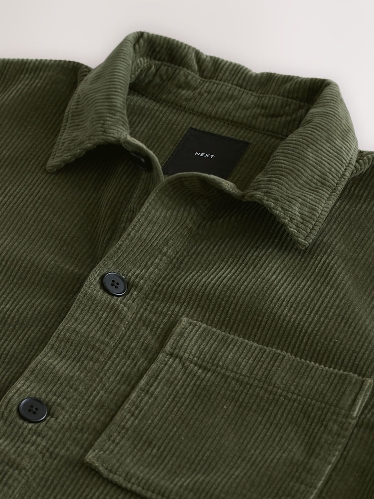 Green Twin Pocket Corduroy Shacket Overshirt - Image 7 of 7