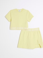 River Island Buttermilk Yellow Girls Waistband Top and Skort Set - Image 1 of 5