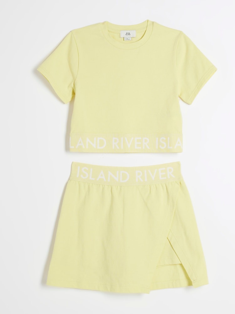 River Island Buttermilk Yellow Girls Waistband Top and Skort Set - Image 3 of 5