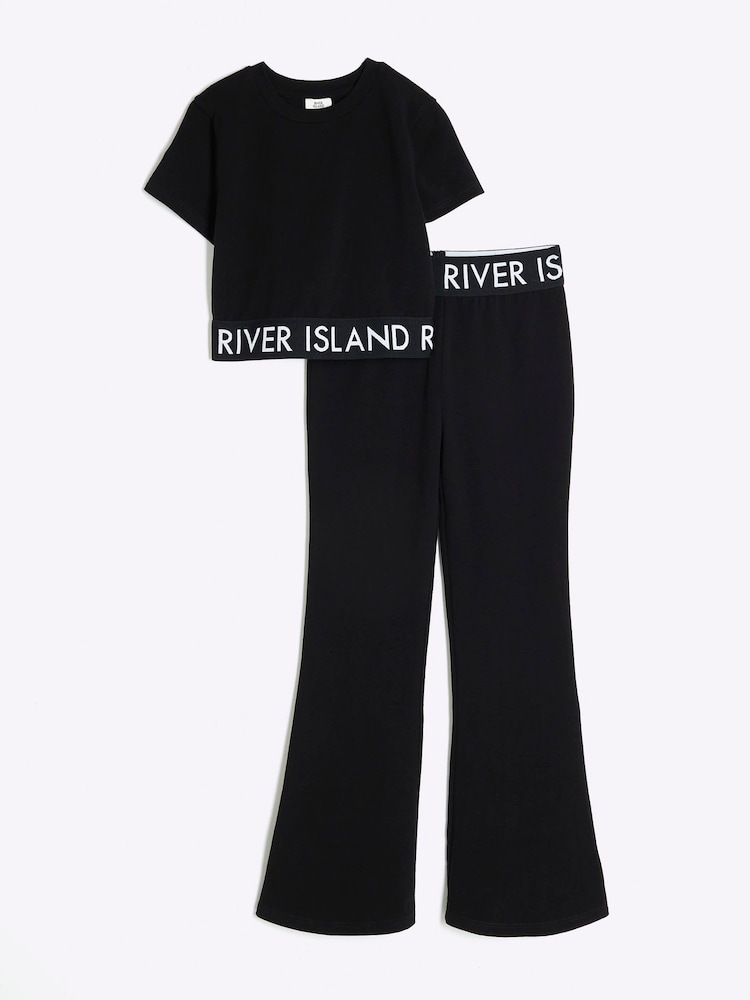 River Island Black Girls Waistband Top and Kickflare Set - Image 1 of 5