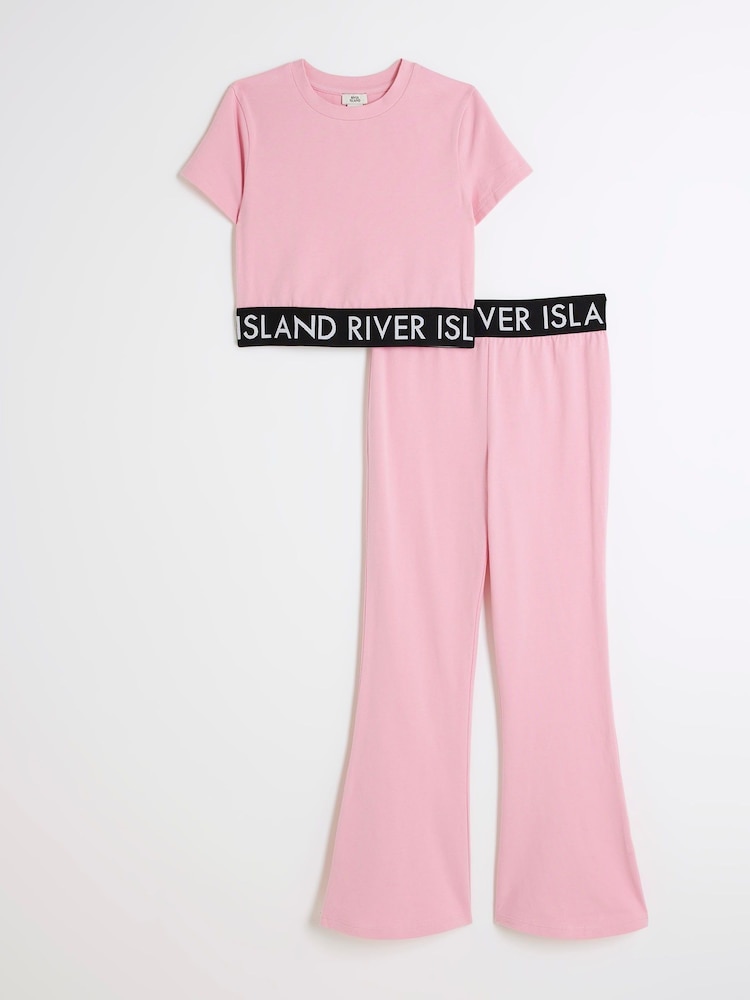 River Island Pink Girls Waistband Top and Kickflare Set - Image 1 of 5