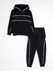 River Island Black Boys Black Piped Tracksuit - Image 1 of 5