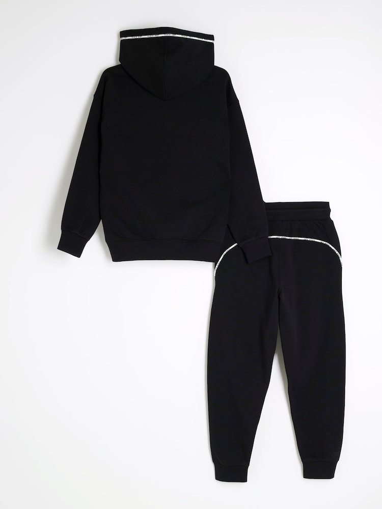 River Island Black Boys Black Piped Tracksuit - Image 2 of 5