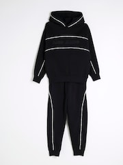 River Island Black Boys Black Piped Tracksuit - Image 3 of 5