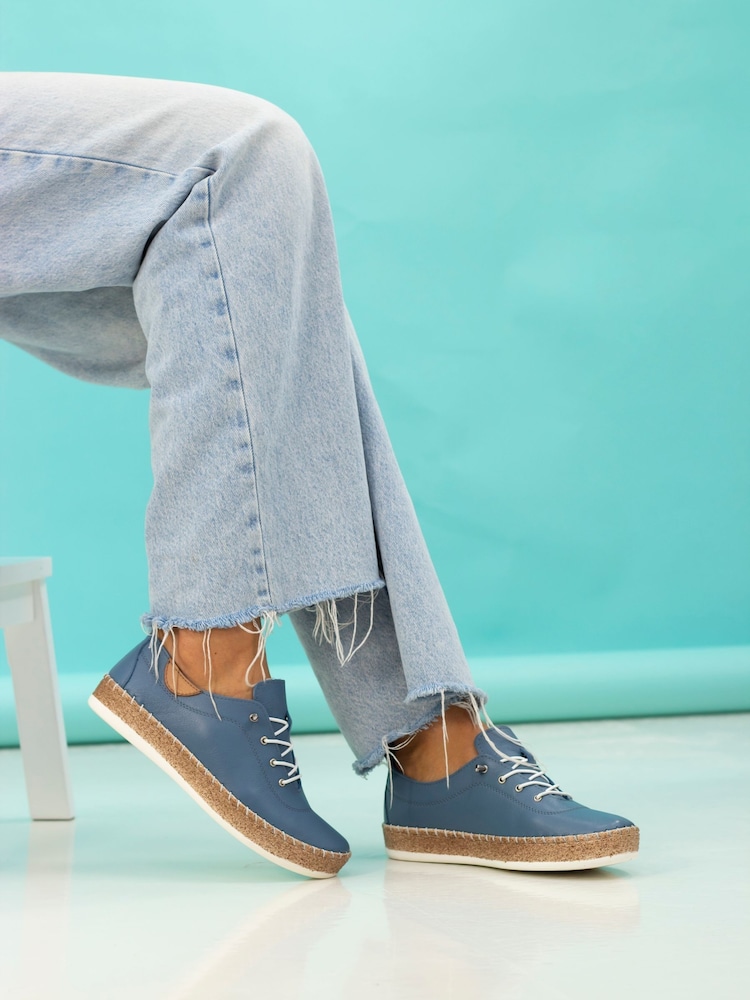Lunar Blue Evie Mid Leather Plimsoll Shoes - Image 1 of 9