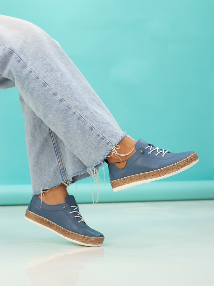 Lunar Blue Evie Mid Leather Plimsoll Shoes - Image 2 of 9
