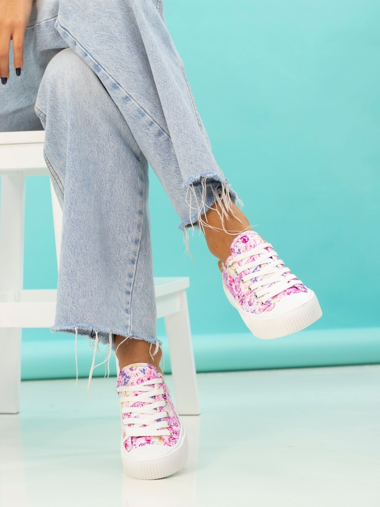 Lunar Pink Jayne II Floral Print Trainers - Image 2 of 3