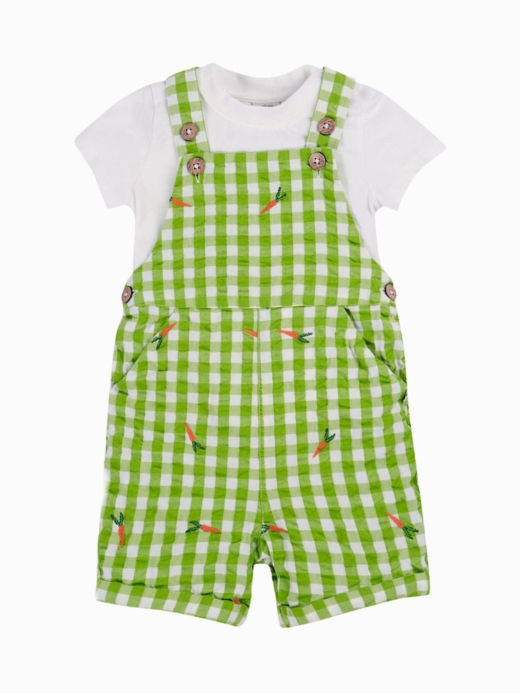 Frugi Green Gingham Vegatable Dungaree Outfit - Image 2 of 6