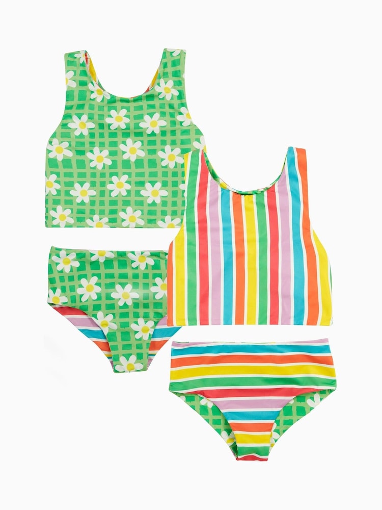 Frugi Green Rainbow Flower Reversible Tankini - Image 1 of 5