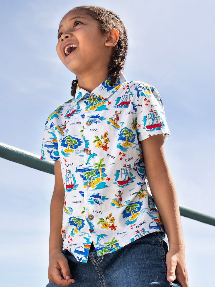 Frugi White Harvey Hawaiian 100% Organic Cotton Shirt - Image 1 of 5