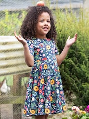Frugi Blue Dinosaur Short-Sleeve Skater Dress - Image 1 of 6