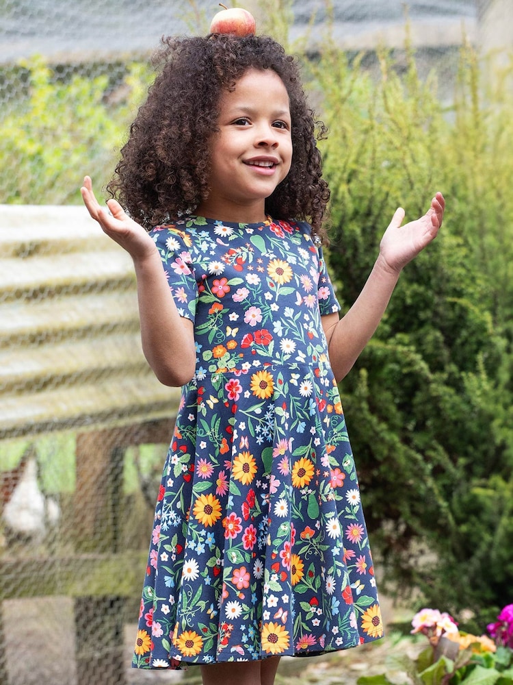 Frugi Blue Dinosaur Short-Sleeve Skater Dress - Image 1 of 6