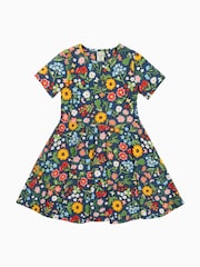 Frugi Blue Dinosaur Short-Sleeve Skater Dress - Image 3 of 6