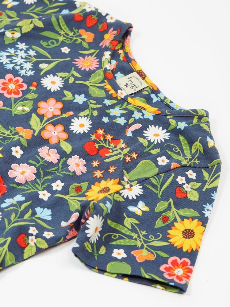 Frugi Blue Dinosaur Short-Sleeve Skater Dress - Image 4 of 6