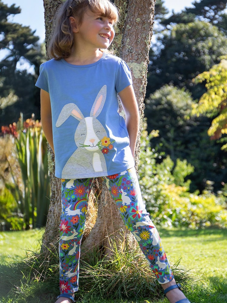 Frugi Blue Bunny Printed Leggings - Image 1 of 5