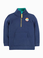 Frugi Blue Handy Half Zip 100% Organic Cotton Sweatshirt - Image 3 of 7