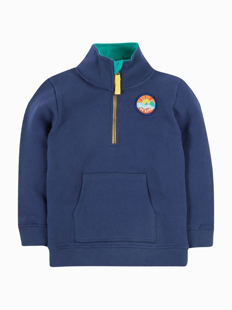 Frugi Blue Handy Half Zip 100% Organic Cotton Sweatshirt - Image 3 of 7