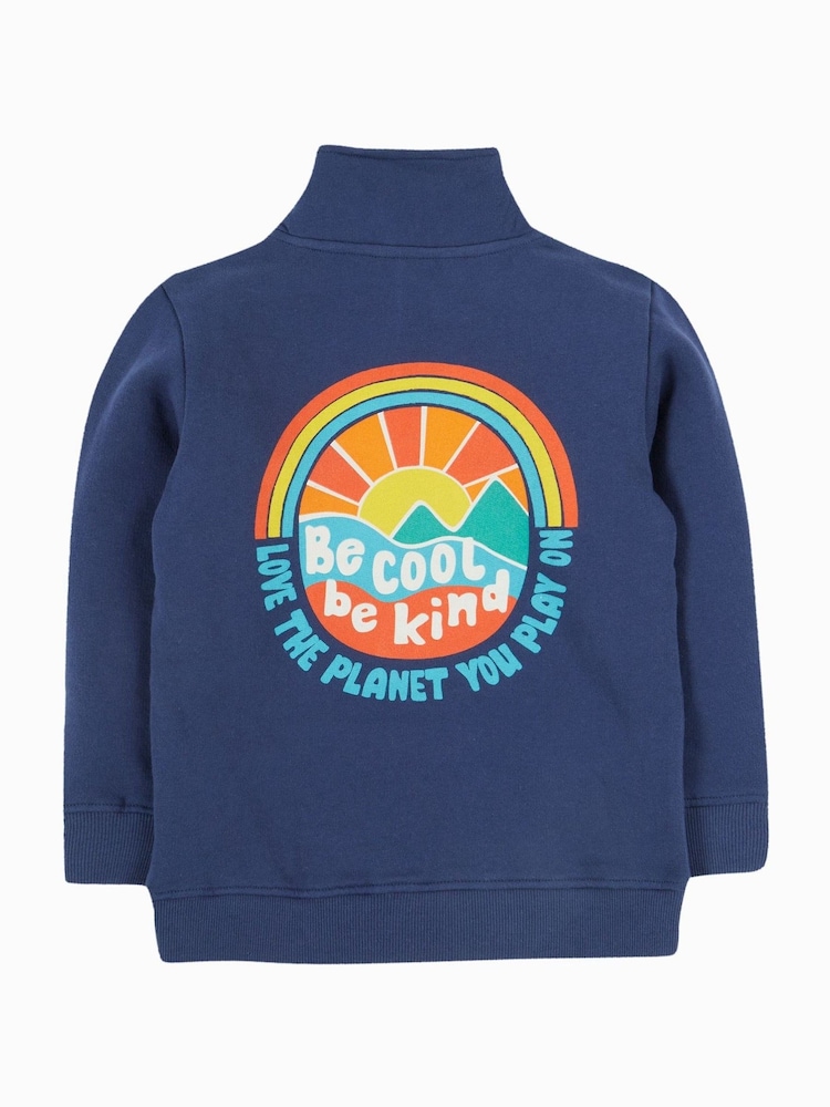 Frugi Blue Handy Half Zip 100% Organic Cotton Sweatshirt - Image 4 of 7