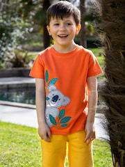 Frugi Orange Carsen Appliqué 100% Organic Cotton T-Shirt - Imagen 1 de 5