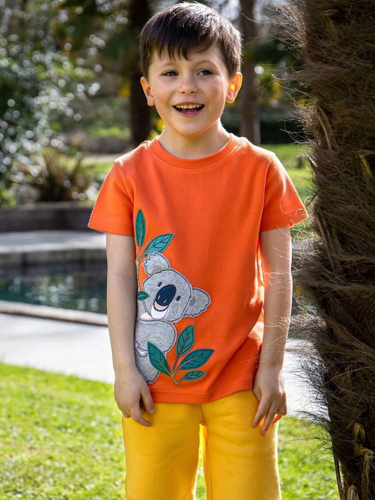 Frugi Orange Carsen Appliqué 100% Organic Cotton T-Shirt - Imagen 1 de 5