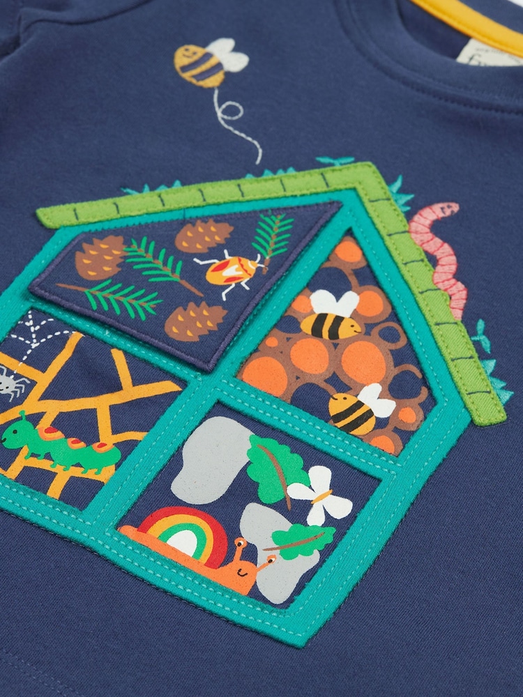 Frugi Blue Interactive Appliqué 100% Organic Cotton T-Shirt - Image 2 of 4 Frugi Blue Interactive Appliqué 100% Organic Cotton T-Shirt - Image 2 of 4