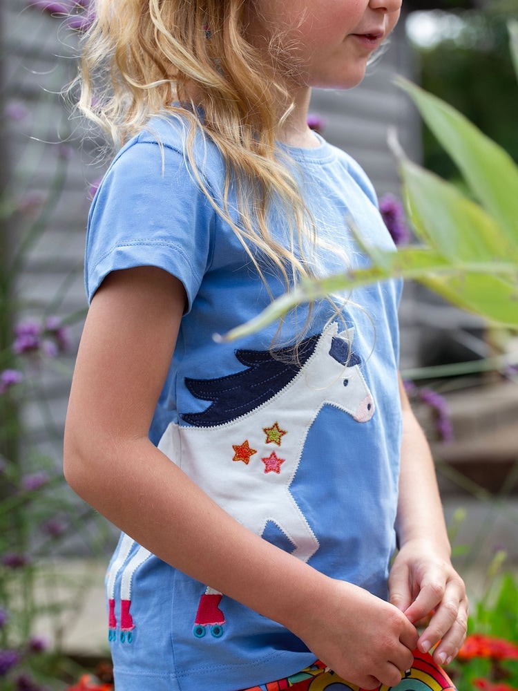Frugi Blue Elise Wrap Around Appliqué 100% Organic Cotton T-Shirt - صورة 1 من 6