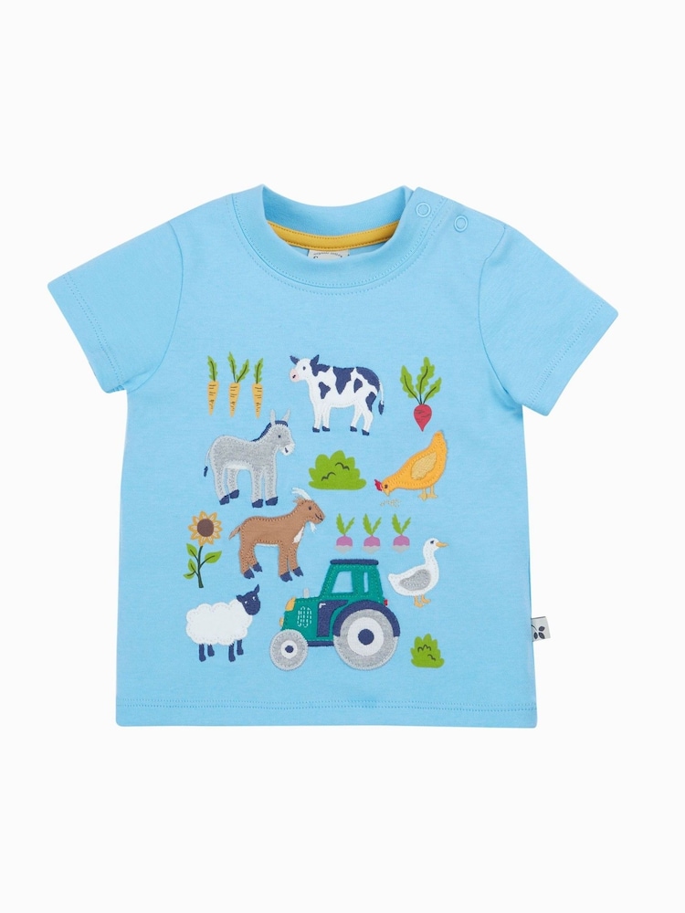 Frugi Blue Little Creature Appliqué 100% Organic Cotton T-Shirt - Imagen 2 de 5