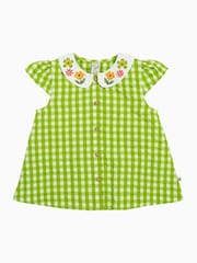 Zielona koszula Frugi w kratkę gingham z kwiatowym kołnierzem - Image 1 of 5