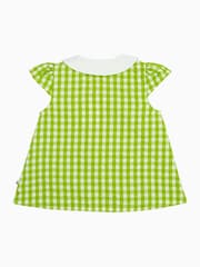 Zielona koszula Frugi w kratkę gingham z kwiatowym kołnierzem - Image 2 of 5
