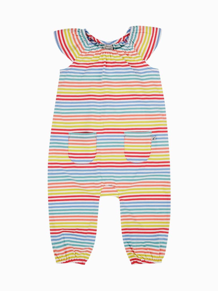 Frugi Blue Dory Playsuit Rainbow Dungarees - Imagen 1 de 4