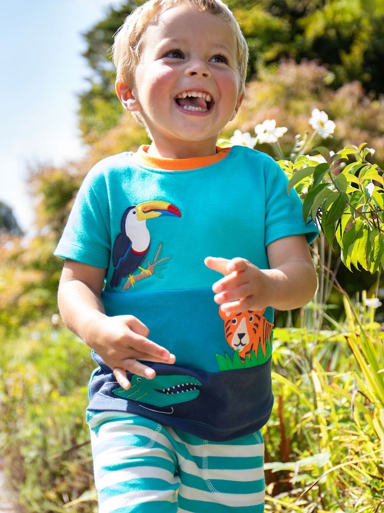 Albastru Bleumarin - Tricou din bumbac organic Frugi Albastru Alda cu guler fără aplicații 100% - Imaginea 1 din 5
