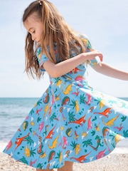 Frugi Blue Dinosaur Short-Sleeve Skater Dress - Image 1 of 5