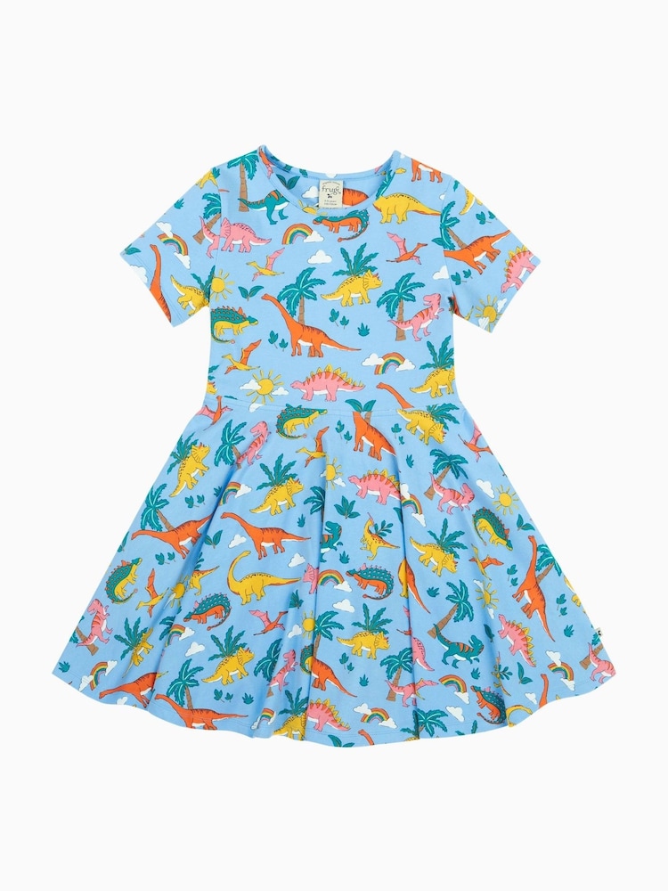 Frugi Blue Dinosaur Short-Sleeve Skater Dress - Image 2 of 5