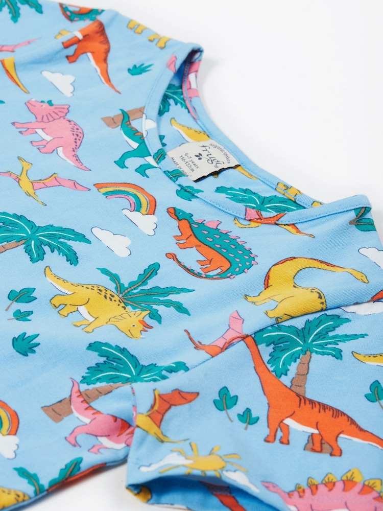 Frugi Blue Dinosaur Short-Sleeve Skater Dress - Image 3 of 5