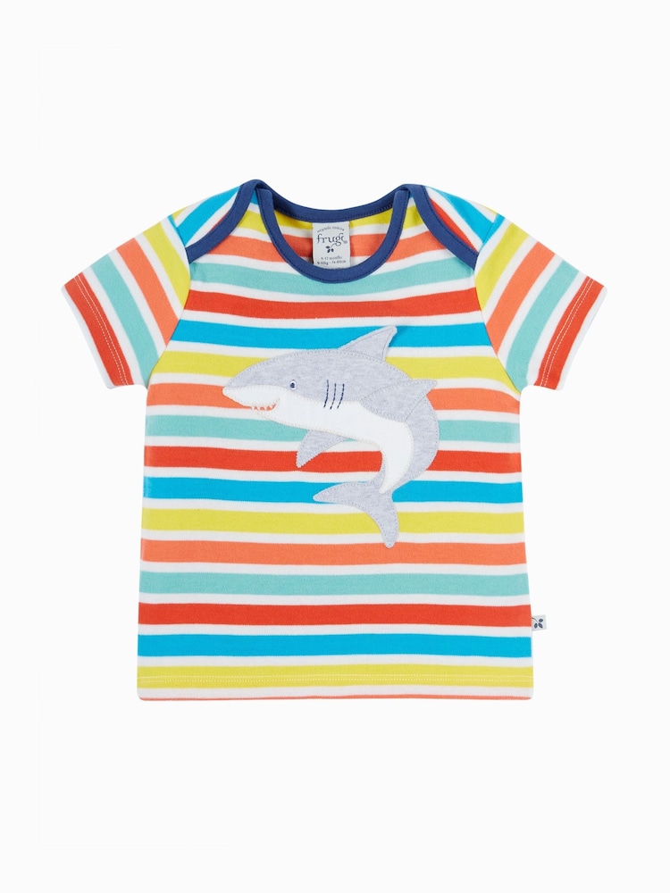 Frugi Blue Bobster Appliqué Rainbow 100% Organic Cotton T-Shirt - Image 1 of 3