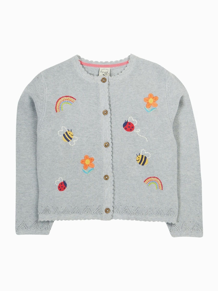 Frugi Grey Maia vezen 100% organski bombaž pletena jopa - Slika 1 iz 4