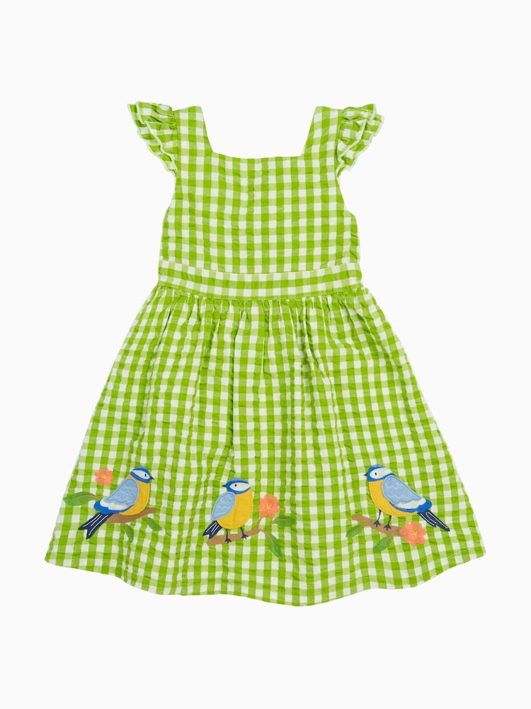Frugi Green Gingham Bird Dress - Image 4 of 6