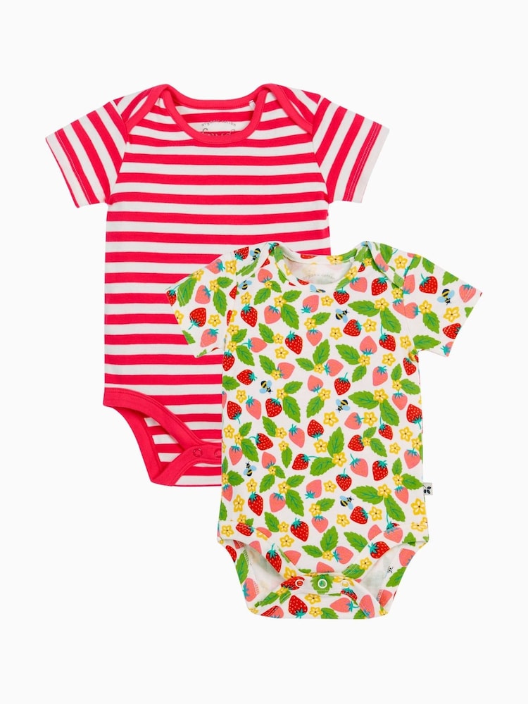 Rosa - Frugi Super Special Short Sleeve 100% Cotton Bodysuits 2 Pack - Imagen 1 de 4