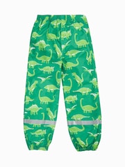 Verde - Frugi Green Dinosaur Waterproof Printed Trousers - Imagen 1 de 5