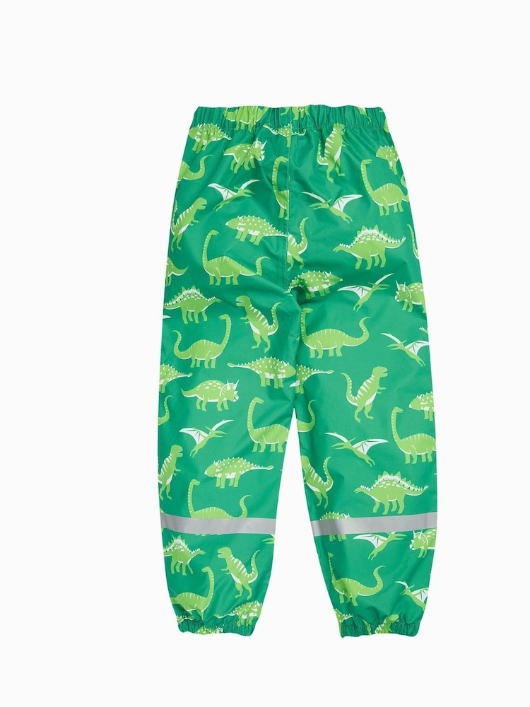 Verde - Frugi Green Dinosaur Waterproof Printed Trousers - Imagen 2 de 5