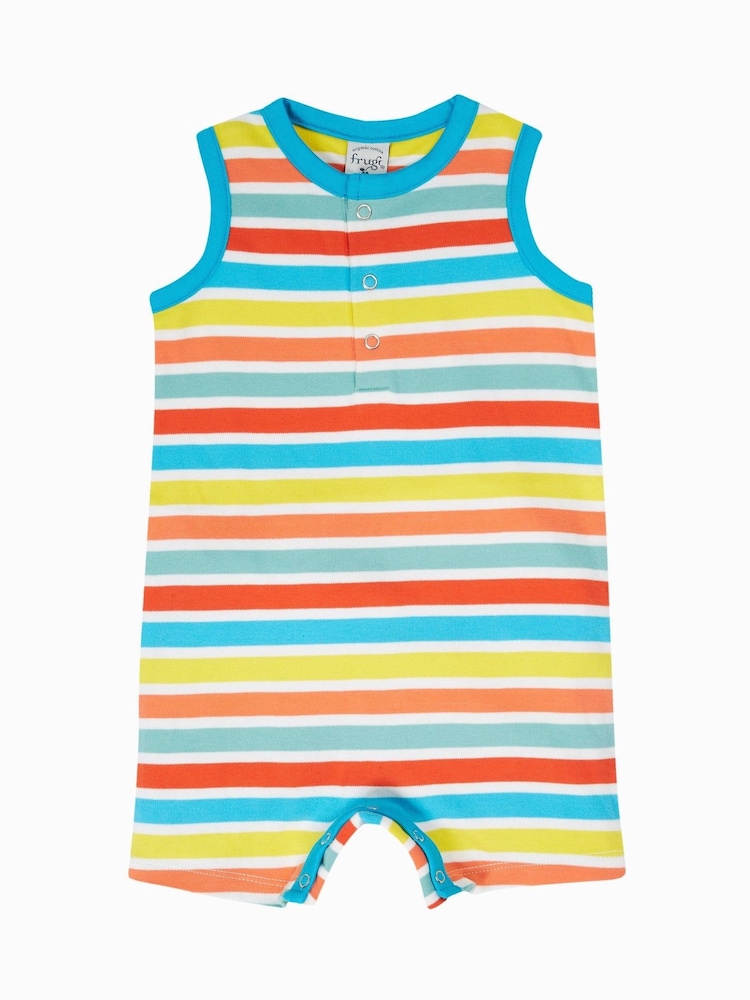 Frugi Blue Rainbow Dune 100% Organic Cotton Romper - Imagen 1 de 4