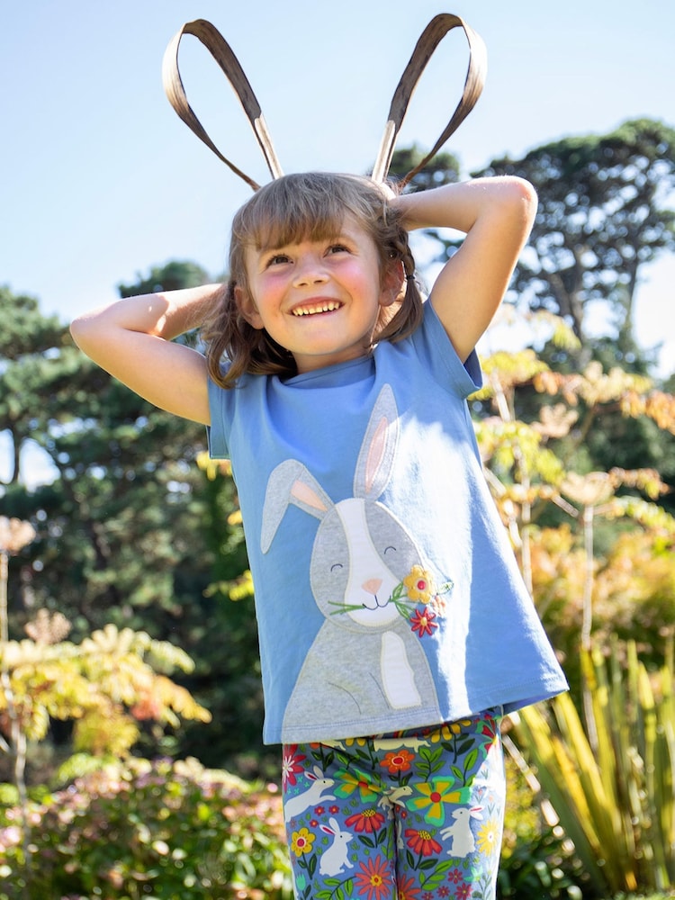 Frugi Blue Cassia Appliqué 100% Organic Cotton T-Shirt - Image 1 of 5