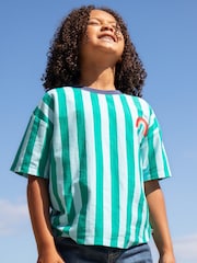 Frugi Blue Relaxed Striped Non Appliqué 100% Organic Cotton T-Shirt - Image 1 of 5