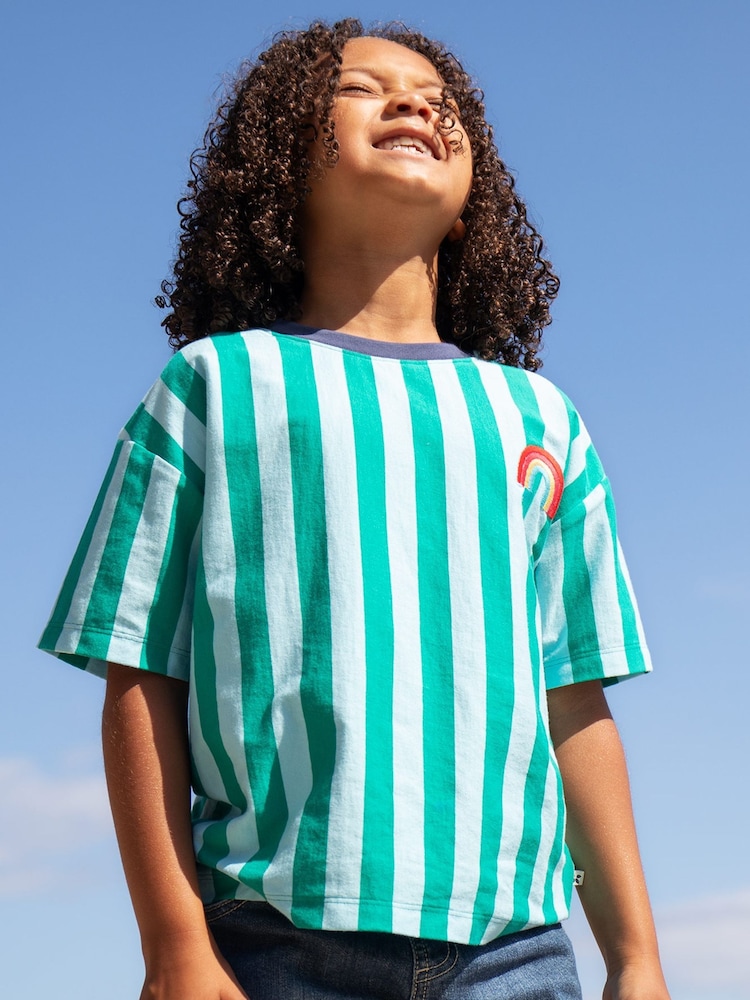 Frugi Blue Relaxed Striped Non Appliqué 100% Organic Cotton T-Shirt - Image 1 of 5
