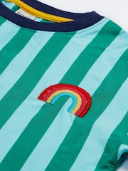 Frugi Blue Relaxed Striped Non Appliqué 100% Organic Cotton T-Shirt - Image 5 of 5