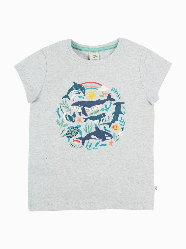 Frugi Grey Alice Appliqué 100% Organic Cotton T-Shirt - Imagen 1 de 4