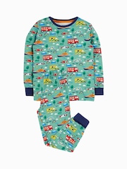 Frugi Kids Green Sundown 100% Cotton SweatTop Pyjamas Set - Image 1 of 4