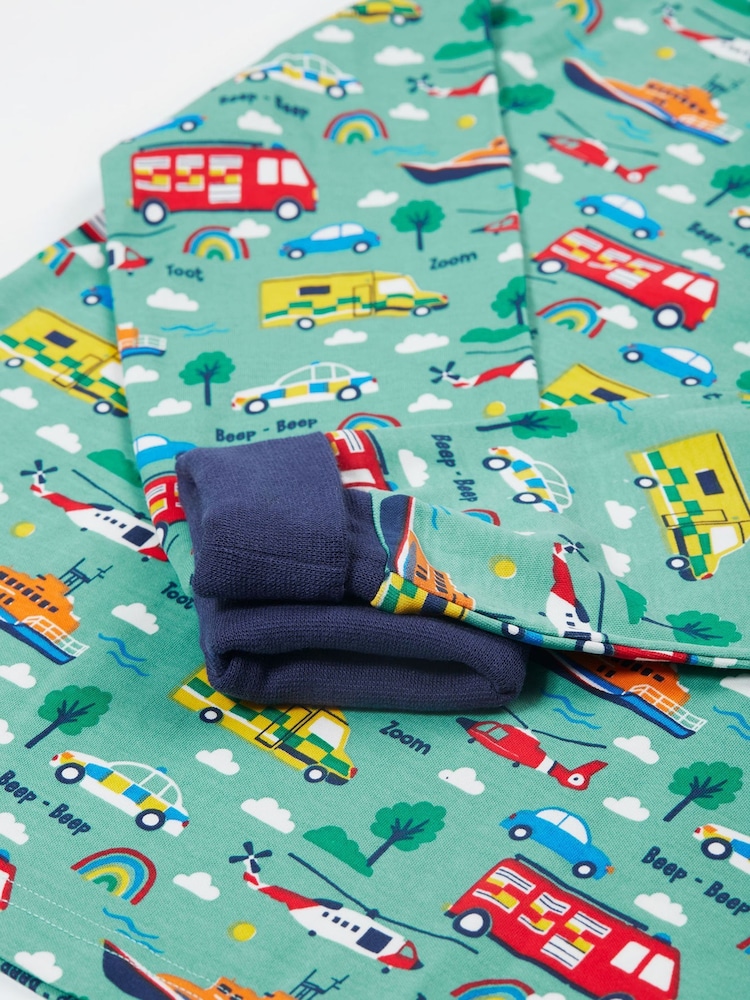 Frugi Kids Green Sundown 100% Cotton SweatTop Pyjamas Set - Image 2 of 4