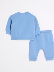 River Island Blue Baby Boys Blue Bear Sweat Set - Image 3 of 5