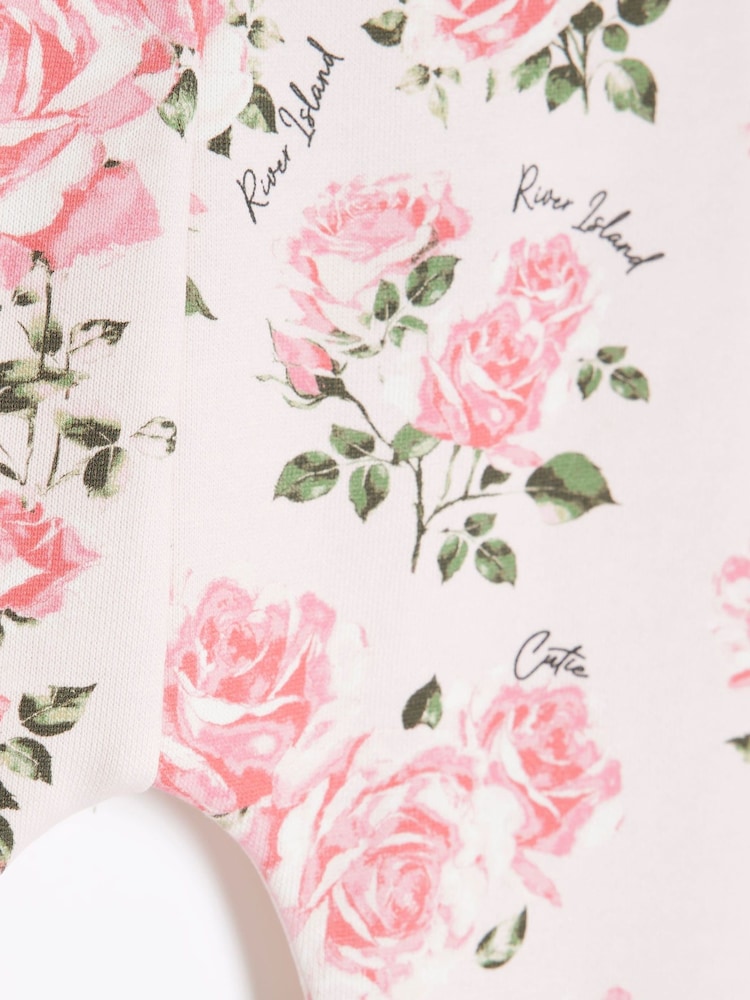 River Island Pink Baby Girls Rose Print Sweat Top & Joggers Set - Image 5 of 5